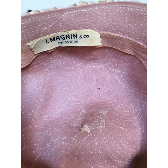 I. Magnin Vtg Pale Pink Hat w Sequins 40’s 50’s - Picture 7 of 8